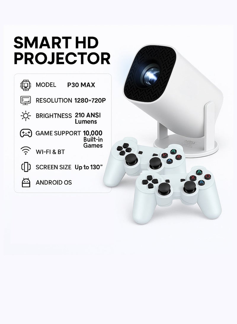 Toshonics P30 MAX Projector –10,000 Built-in Games, Android 11 OS, 130” Screen Display, 180° Rotating Stand, Speakers, Portable Mini Cinema, Home Theater, Movie Projector, Gaming Console, Wireless Screen Mirroring, HDMI, USB, Bluetooth 5.0, Wi-Fi 6, Smart Projector for Movies, Gaming, Business, Outdoor Entertainment - Image 2